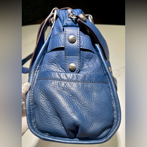 B. MAKOWSKY Large Navy East/West Glove Leather Hobo Leopard Lining Bag A93783 - Picture 7 of 15